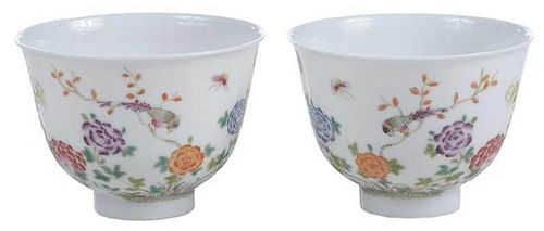 Pair of Famille Rose Republic Period Tea Cups