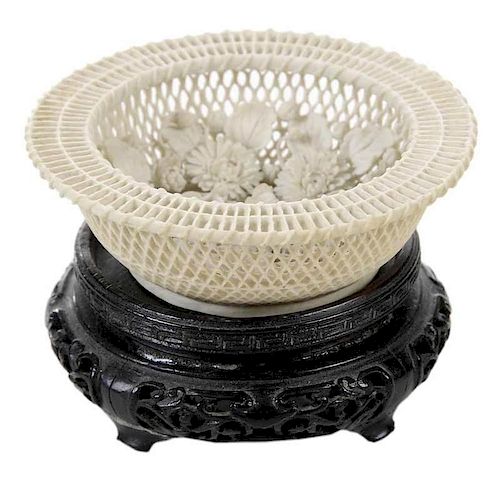 Finely Carved Miniature Bisque Basket