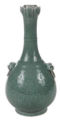 Chinese Celadon Vase with Lion Ring Handles