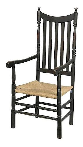 William and Mary Black Painted Arm Chair
