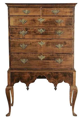 Queen Anne Figured Maple Chest on Frame