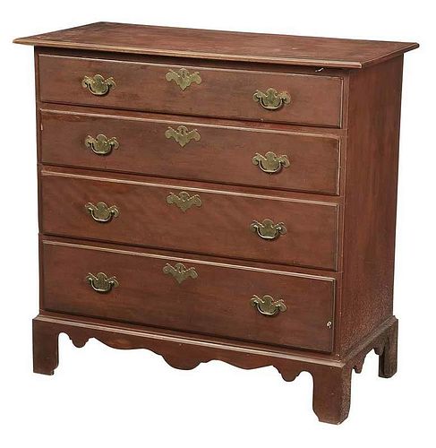 Chippendale Red Painted Birch Chest of Drawers