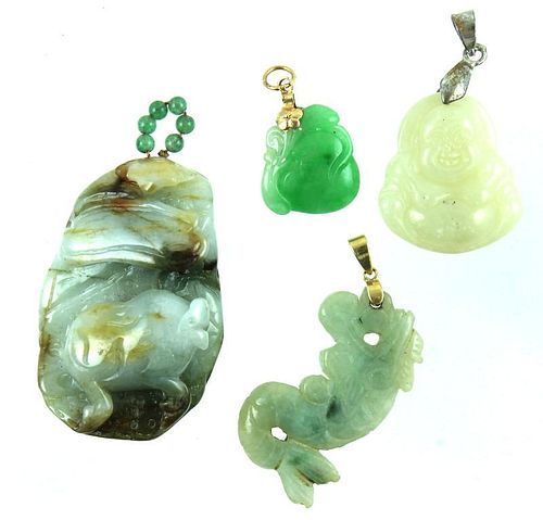 (4) FOUR CHINESE CARVED JADE PENDANT