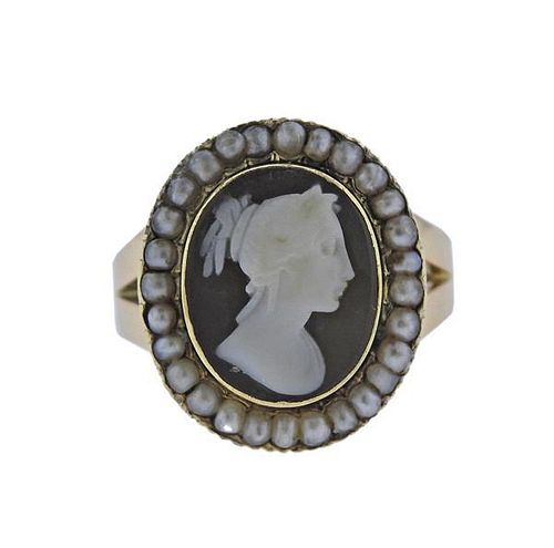 14K Gold Cameo Pearl Ring