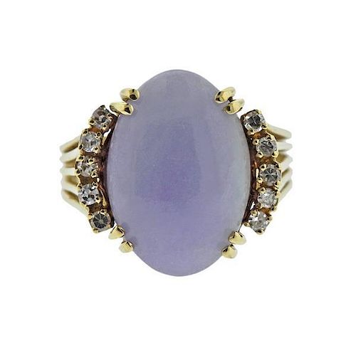 18K Gold Diamond Lavender Jade Ring