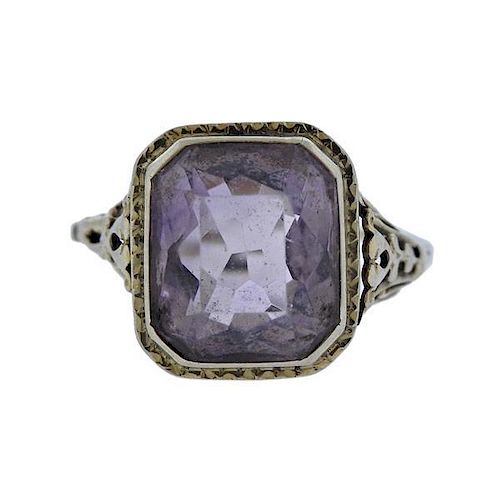14K Gold Purple Gemstone Filigree Ring