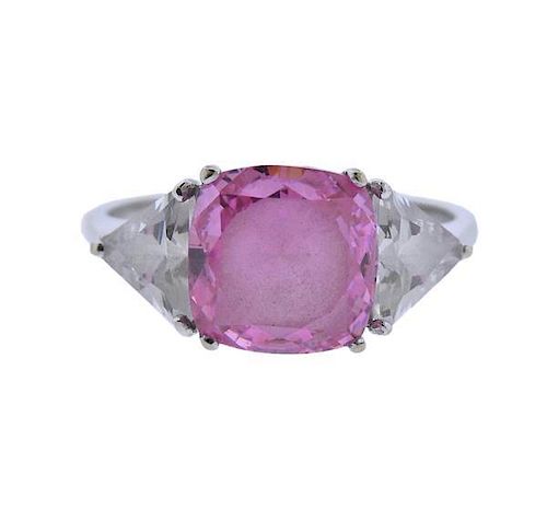 14K Gold Pink Clear Stone Ring