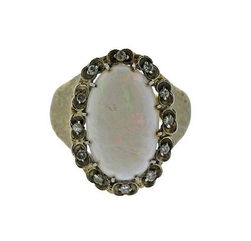 18k Gold Diamond Opal Ring