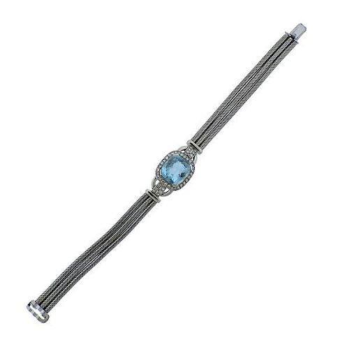 14k Gold Diamond Blue Gemstone Bracelet
