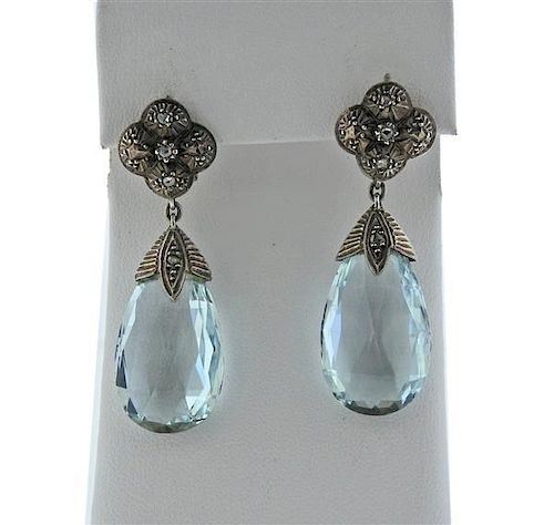 37ctw Aquamarine Diamond 18k Gold Silver Earrings