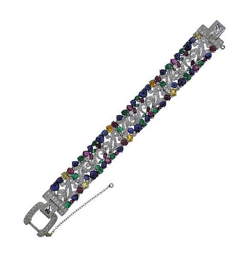 18k Gold Diamond Sapphire Ruby Emerald Bracelet
