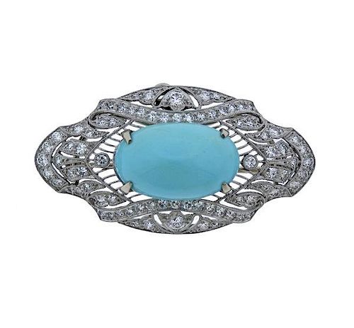 Platinum Diamond Blue Stone Brooch Pendant