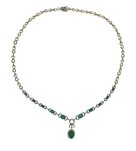 Effy 14k Gold Diamond Emerald Pendant Necklace