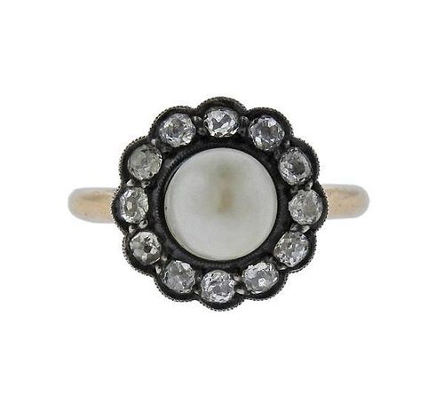 Antique 14k Gold Silver Pearl Diamond Ring