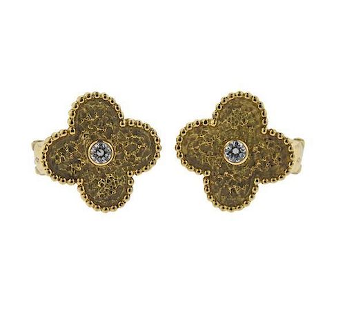 Van Cleef &amp; Arpels Alhambra Diamond 18k Gold Earrings