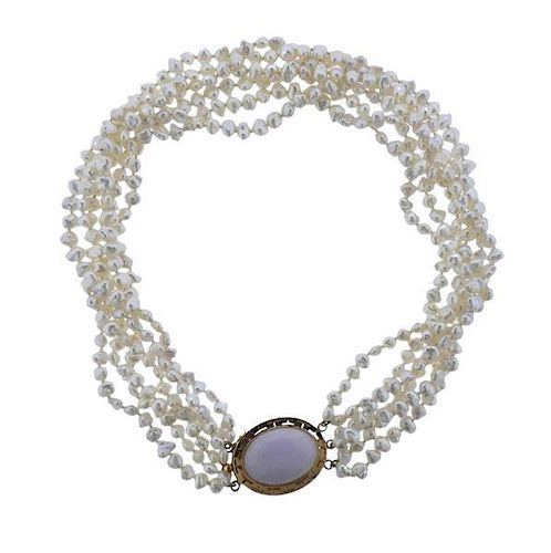 14k Gold Lavender Jade Pearl Necklace