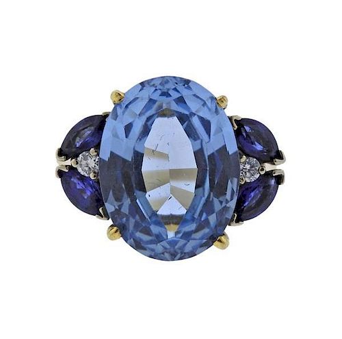 14k Gold Diamond Topaz Sapphire Ring