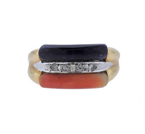14k Gold Coral Diamond Ring