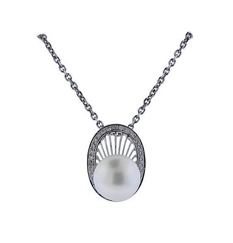 14k Gold South Sea Pearl Diamond Pendant Necklace