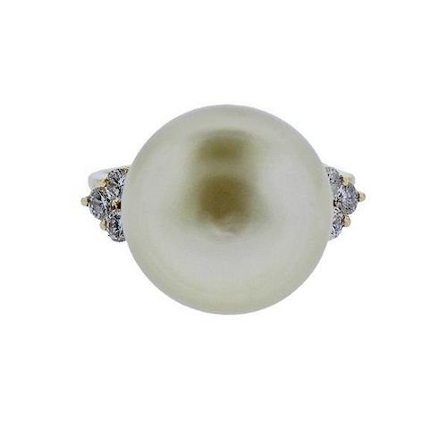 14k Gold South Sea Pearl Diamond Ring