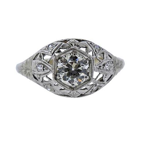 Art Deco Platinum Gold Diamond Engagement Ring