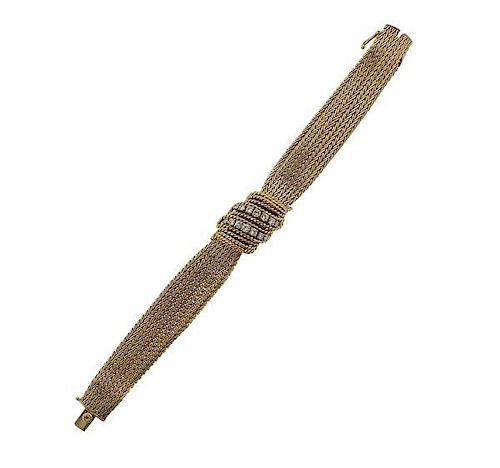 1960s Samowitz  14k Gold Diamond Watch Bracelet