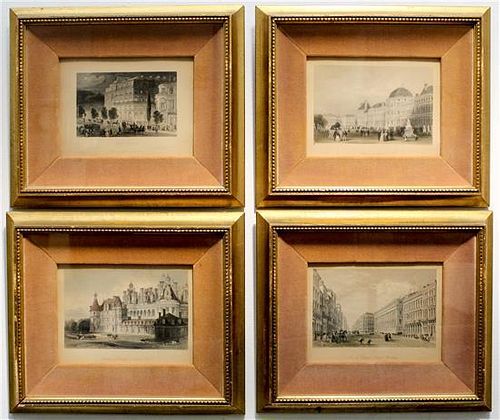 A Group of Four French Prints Framed 12 1/2 x 14 3/4 inches.