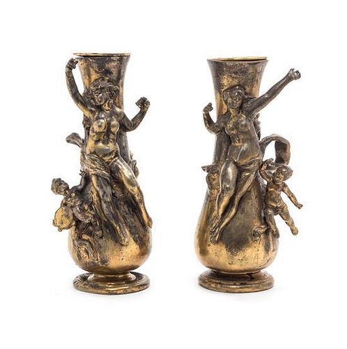 * A Pair of French Cast Metal Figural Vases Height 8 inches.