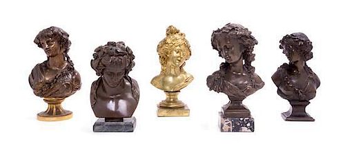 * A Collection of French Bronze Small Busts Height of tallest 9 3/4 inches.