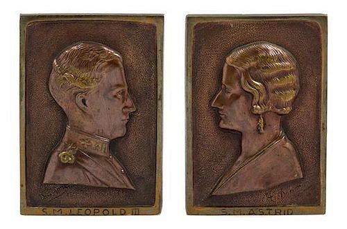 * A Pair of Belgian Bronze Plaques Height 6 1/2 x width 4 3/4 inches.