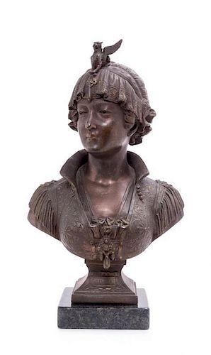 * A French Cast Metal Bust Height of bust 14 3/4 inches.