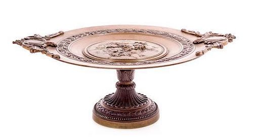 * A Neoclassical Bronze Tazza Width over handles 16 1/4 inches.