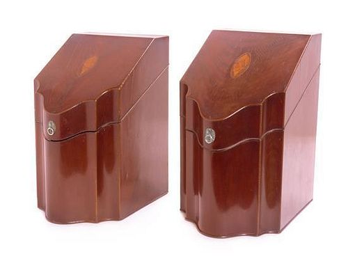 * A Pair of Georgian Style Mahogany Knife Boxes Height 14 1/2 inches.