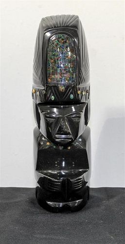 An Onyx and Opal Figure Height 14 1/4 inches.