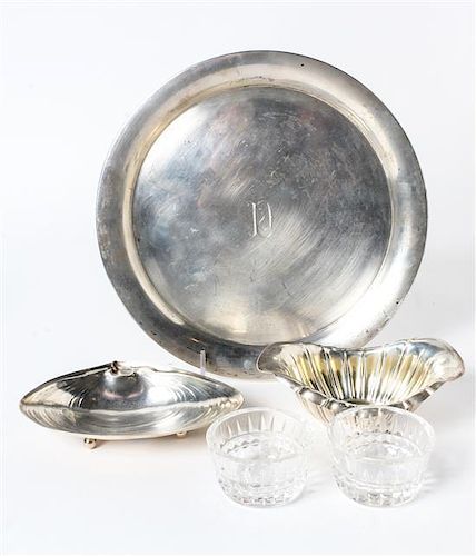 Three American Silver Table Articles, various makers, comprising a circular tray centered by an engraved monogram marked Rich