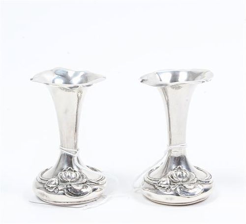 * A Pair of American Art Nouveau Silver Vases, William B. Kerr & Co., Newark, NJ, early 20th century, each of trumpet form wi