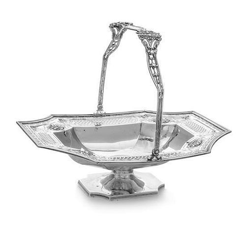 * An American Silver Basket, Redlich & Co., New York, NY, of rectangular form with canted corners, having a pierce decorated 
