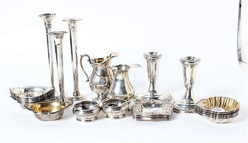 * A Collection of American Silver Articles, various makers, comprising a pair of weighted candle sticks, a pair of Gorham Mfg