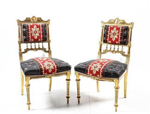 * A Pair of Napoleon III Giltwood Side Chairs Height 31 inches.