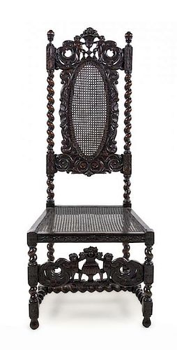 A Renaissance Revival Hall Chair Height 54 x width 21 x depth 18 inches.