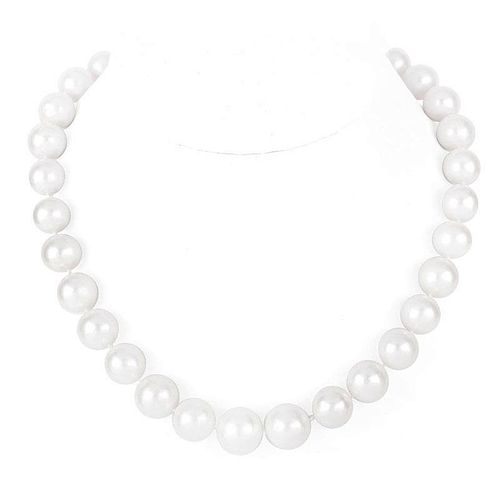 Single Strand Graduated South Sea Pearl and 14 Karat Yellow Gold Necklace