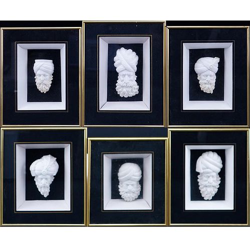 Collection of Six (6) Early 20th Century Meerschaum Carvings each of a Man Wearing a Turban