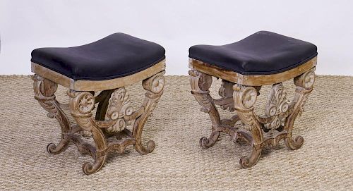 PAIR OF ITALIAN NEOCLASSICAL STYLE PICKLED WOOD STOOLS