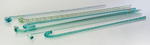 GROUP OF NINE TURQUOISE AND INTERNALLY-DECORATED GLASS CANES