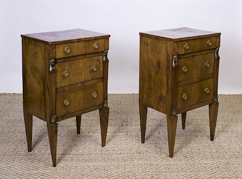 PAIR OF ITALIAN NEOCLASSICAL BRASS-MOUNTED AND PARCEL-GILT WALNUT SIDE TABLES