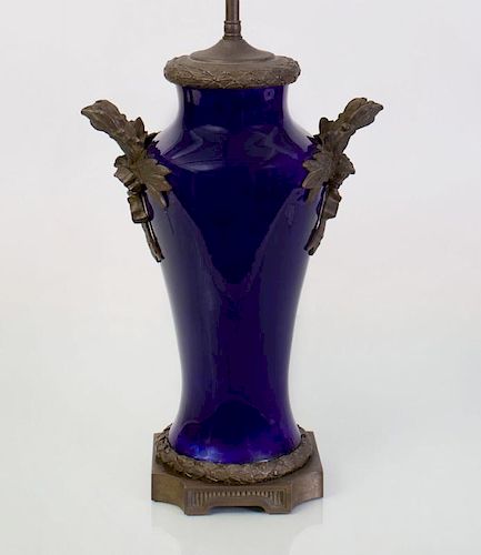 LOUIS XVI STYLE BRONZE-MOUNTED COBALT GLAZED VASE MOUNTED AS LAMP