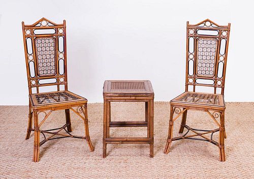 PAIR OF BAMBOO AND CANED SIDE CHAIRS