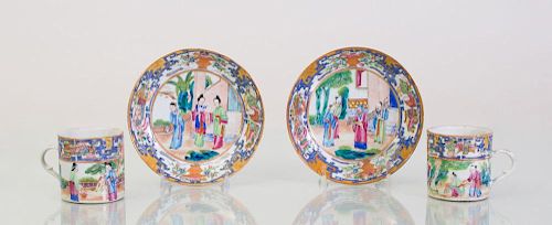 PAIR OF CHINESE EXPORT PORCELAIN COFFEE CUPS AND SAUCERS