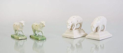 TWO PAIRS OF CONTINENTAL CREAMWARE TOOTHPICK HOLDERS