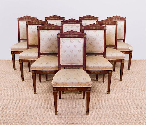 SUITE OF TEN EMPIRE STYLE ORMOLU-MOUNTED MAHOGANY CHAISES